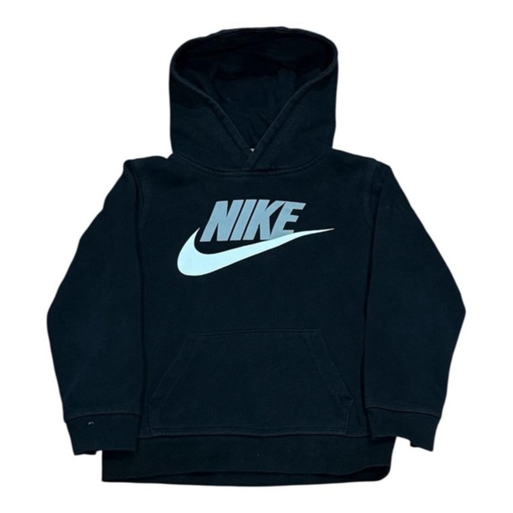 Nike Sweatshirt Youth 7 Black Pullover Hoodie 6-7 YRS Big Swoosh Logo Fleece